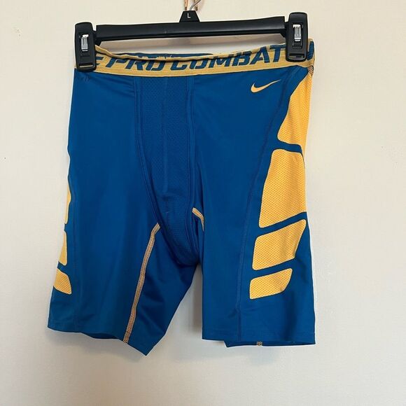 Nike Pro Combat Blue and Yellow Shorts - Picture 1 of 3